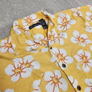 Vintage No Boundaries Shirt Men Medium Hawaiian Floral Loop Collar Ombre Yellow
